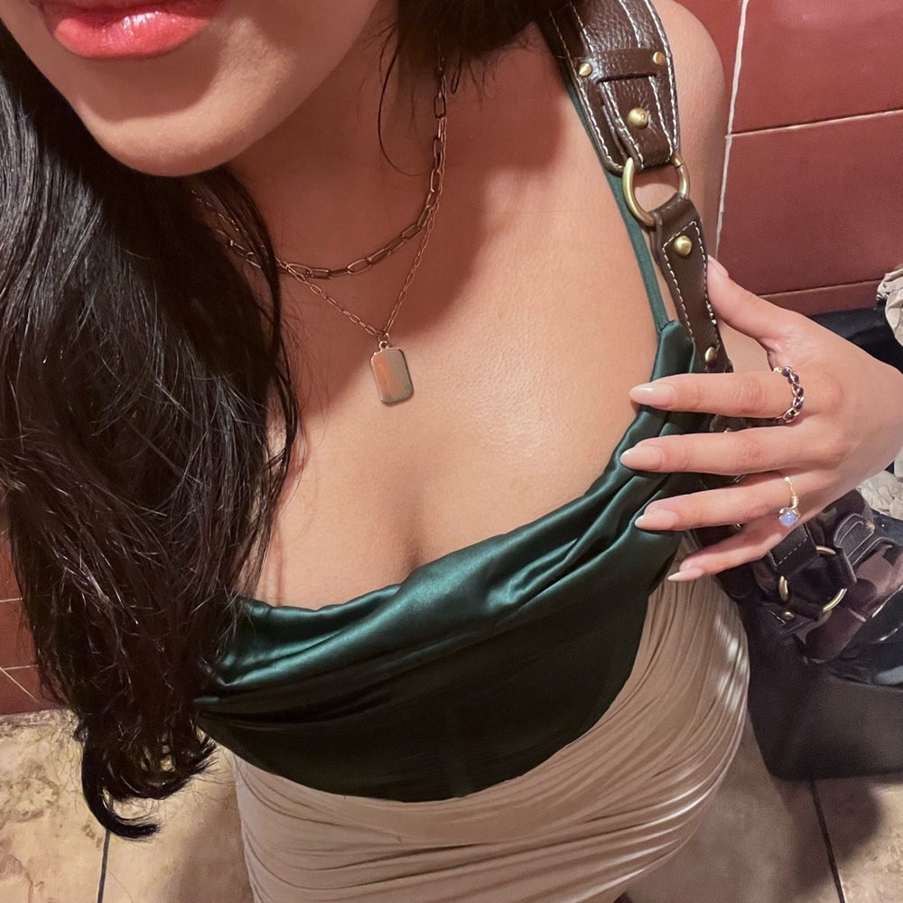 Green and Tan Satin Top